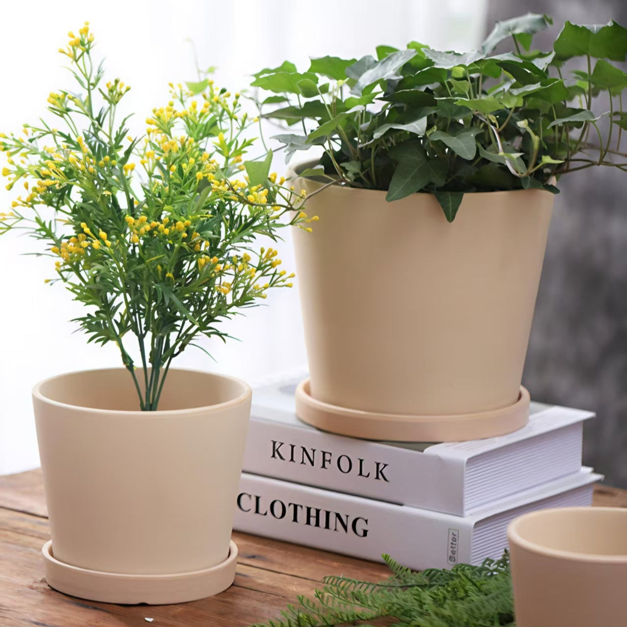 Modern Ceramic Bisque Flower Pot & Saucer Set