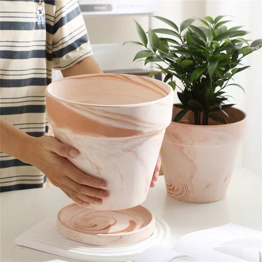 2 Pack 9.8" Marbled Terracotta Pots
