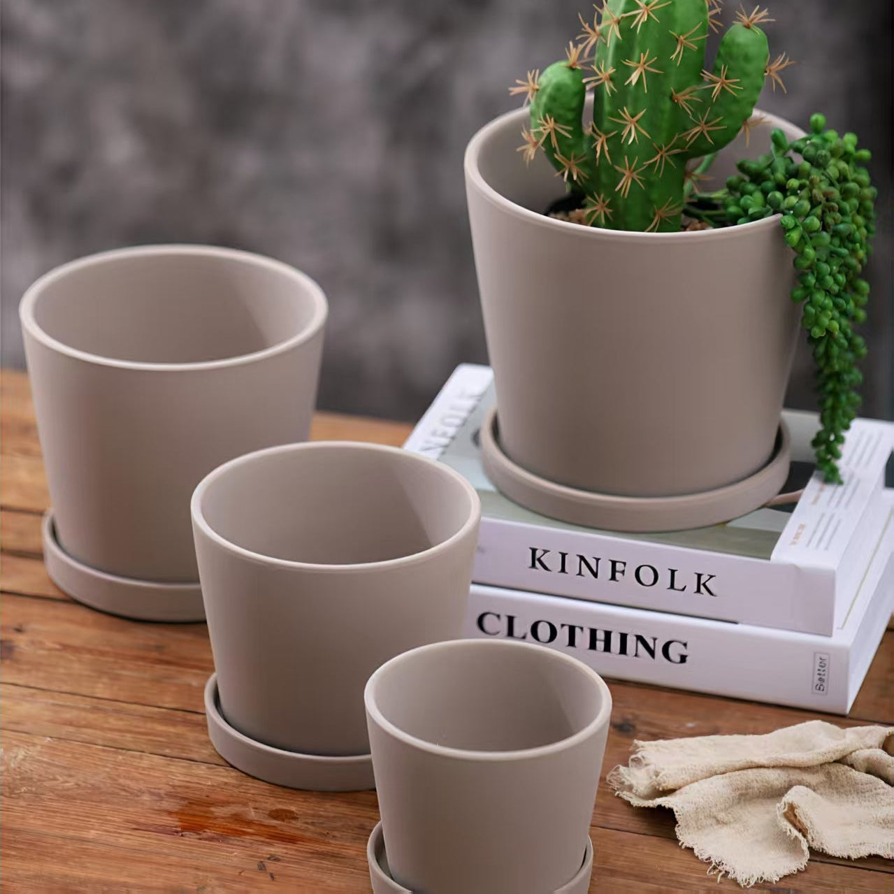 Modern Ceramic Bisque Flower Pot & Saucer Set