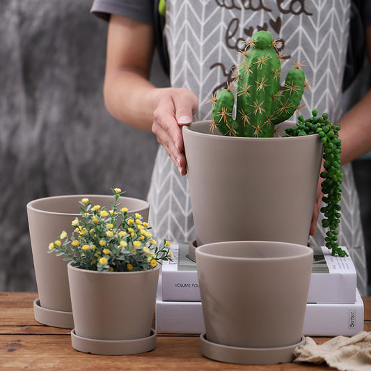Modern Ceramic Bisque Flower Pot & Saucer Set